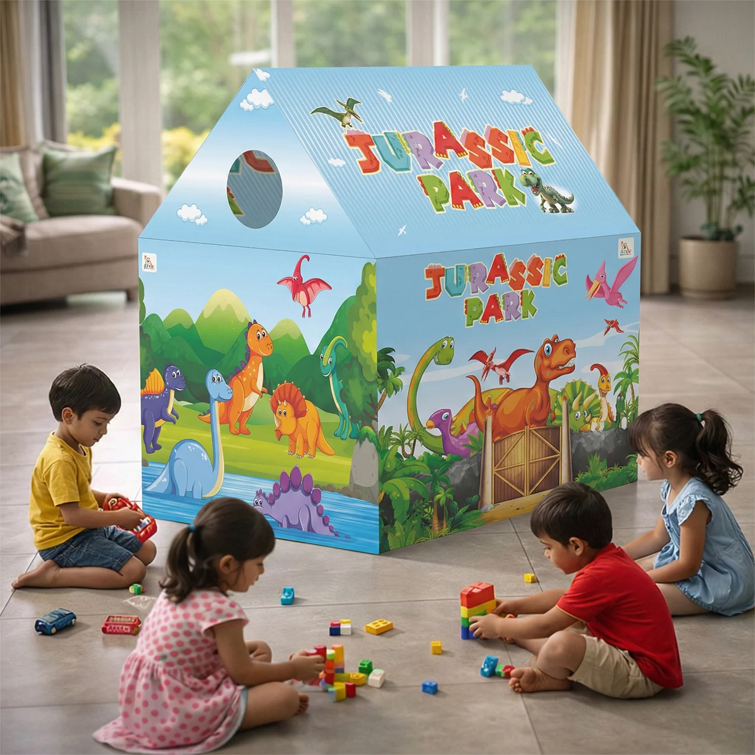 Jurassic Park Theme Foldable Kids Play Tent House with Pipe Frame Structure - Image 7