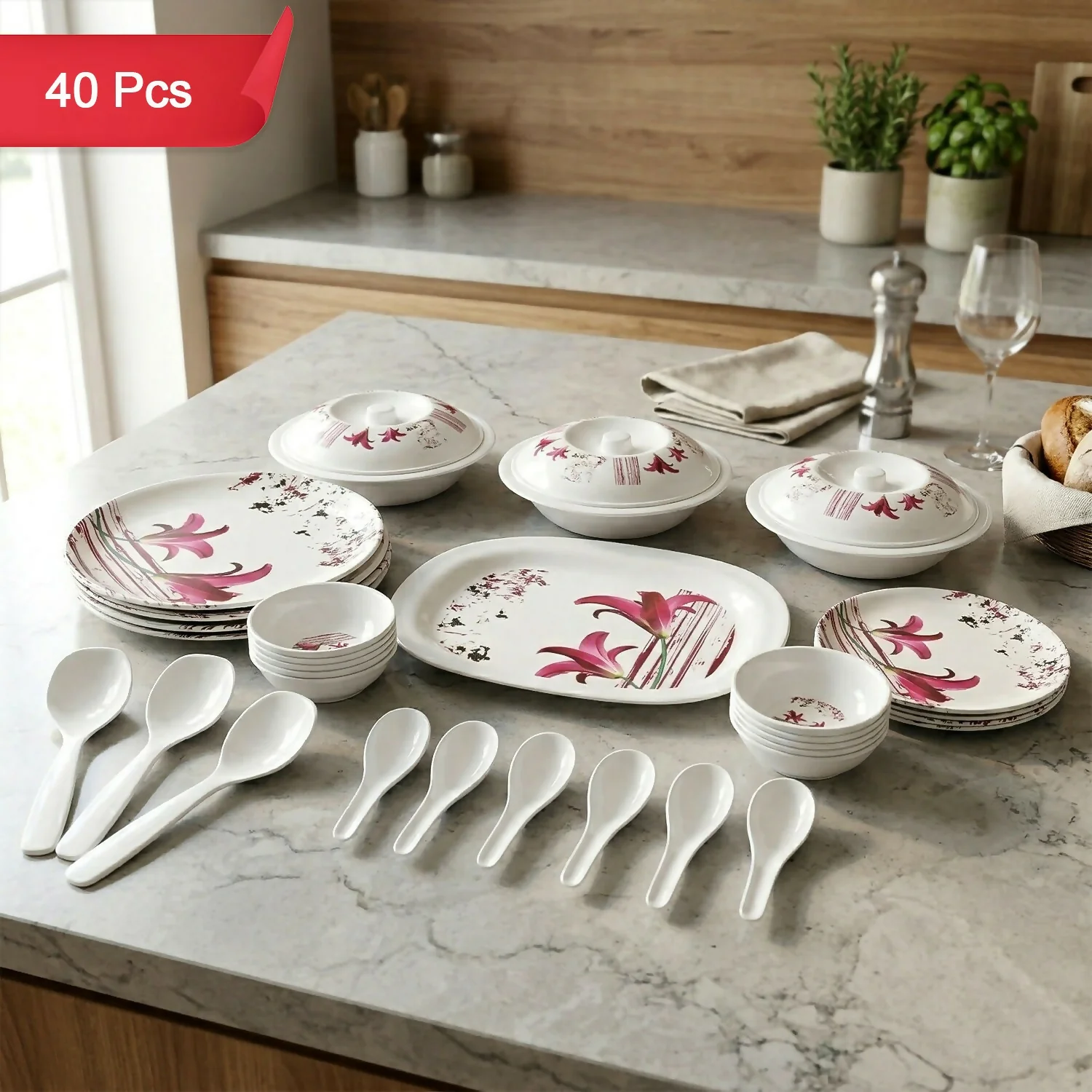 Kalmiya Neelkanth Gold 40 Pcs Melamine Dinner Set with Plates Bowls Serving Set - Image 2