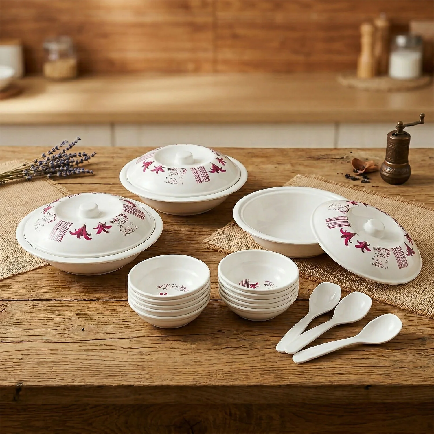 Kalmiya Neelkanth Gold 40 Pcs Melamine Dinner Set with Plates Bowls Serving Set - Image 4