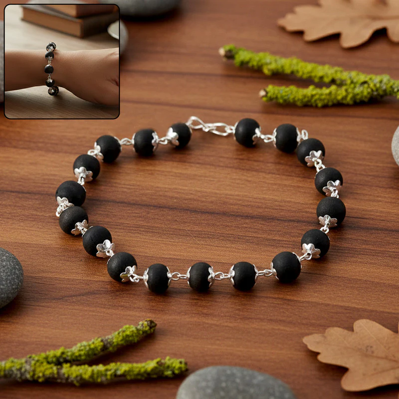 Karungali Bead Bracelet with Silver Finish Links for Daily Wear - Image 2