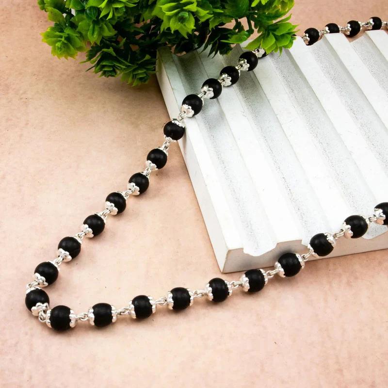 Karungali Bead Mala Necklace with Silver Finish Links - Image 3