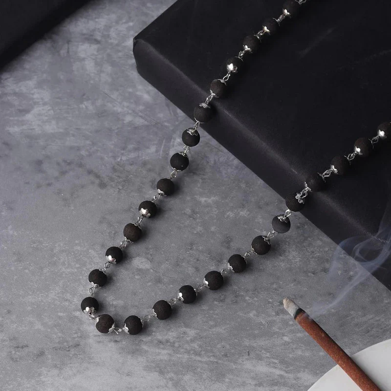 Karungali Bead Mala Necklace with Silver Finish Links - Image 6