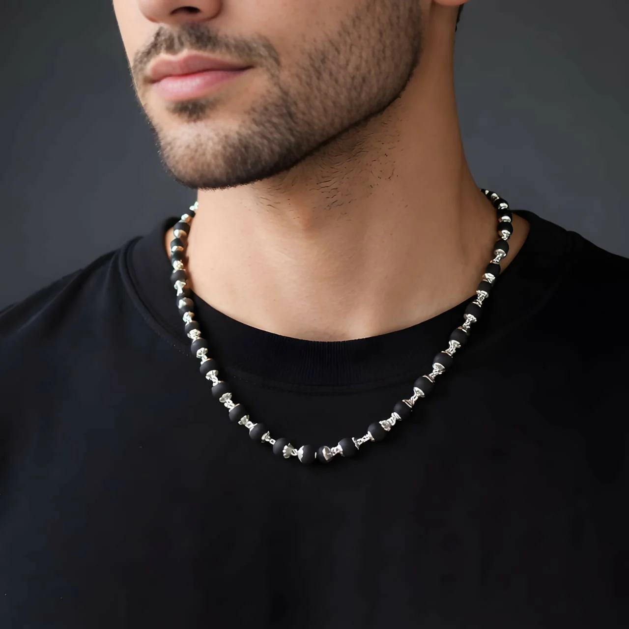 Karungali mala Black Matte Beaded Necklace with Silver plated (Original) - Image 2