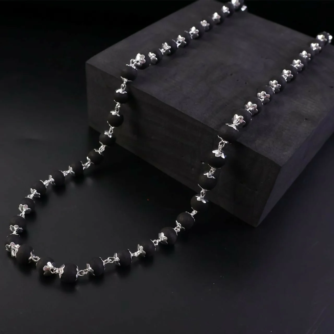 Karungali mala Black Matte Beaded Necklace with Silver plated (Original) - Image 4