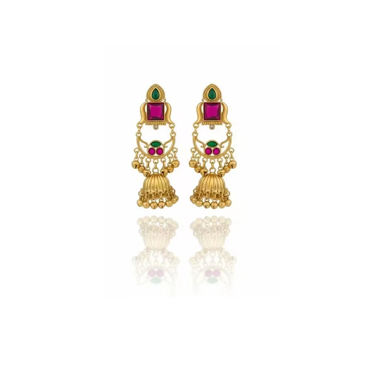 Kashmiri Jhumka Drop Earrings with Kundan & Pearl Tassels–Luxury Earrings - Image 3