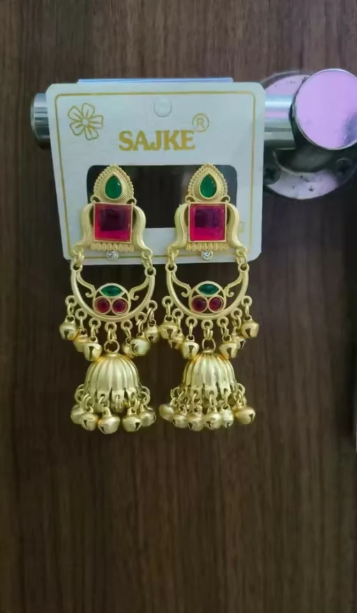 Kashmiri Jhumka Drop Earrings with Kundan & Pearl Tassels–Luxury Earrings - Image 4