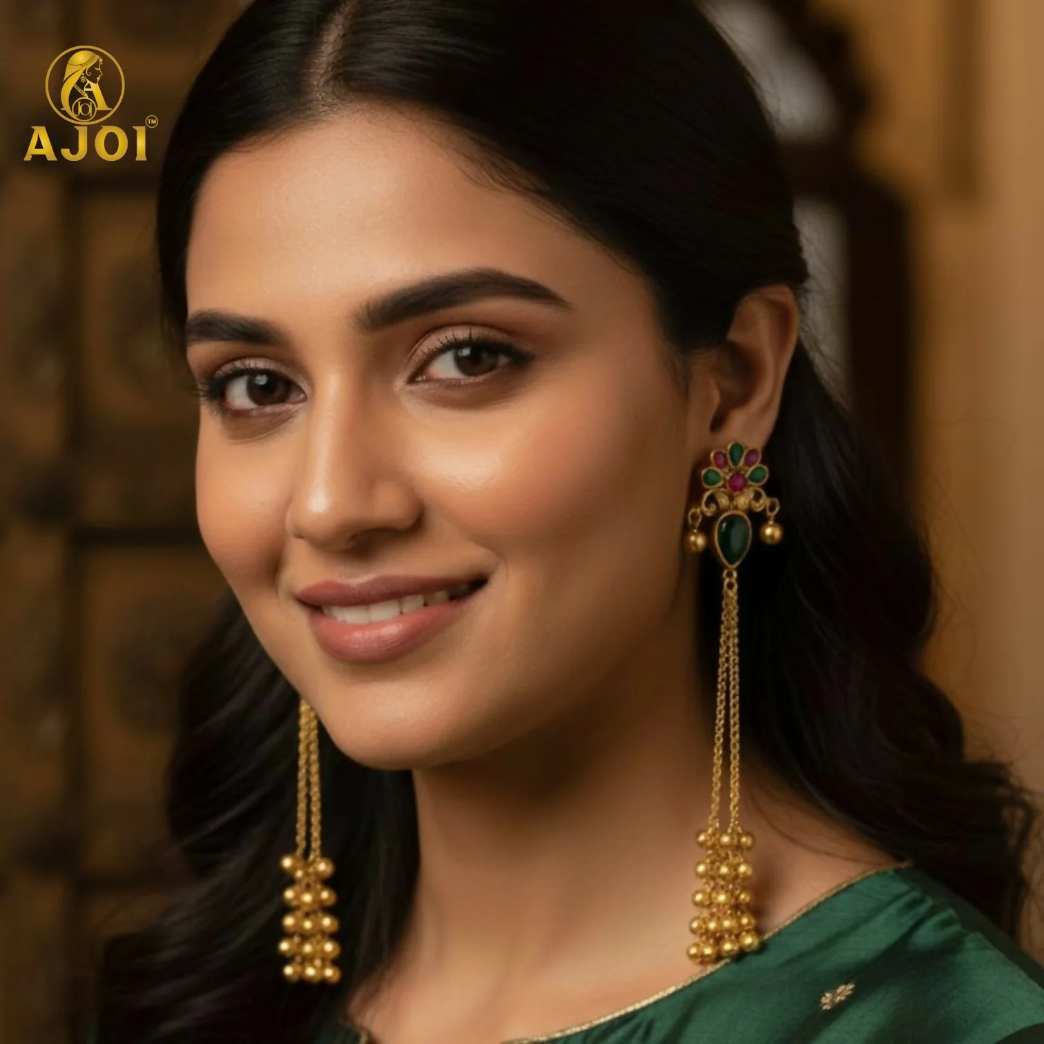Kashmiri Style Gold Plated Floral Long Latkan Earrings For Women And Girls - Image 2