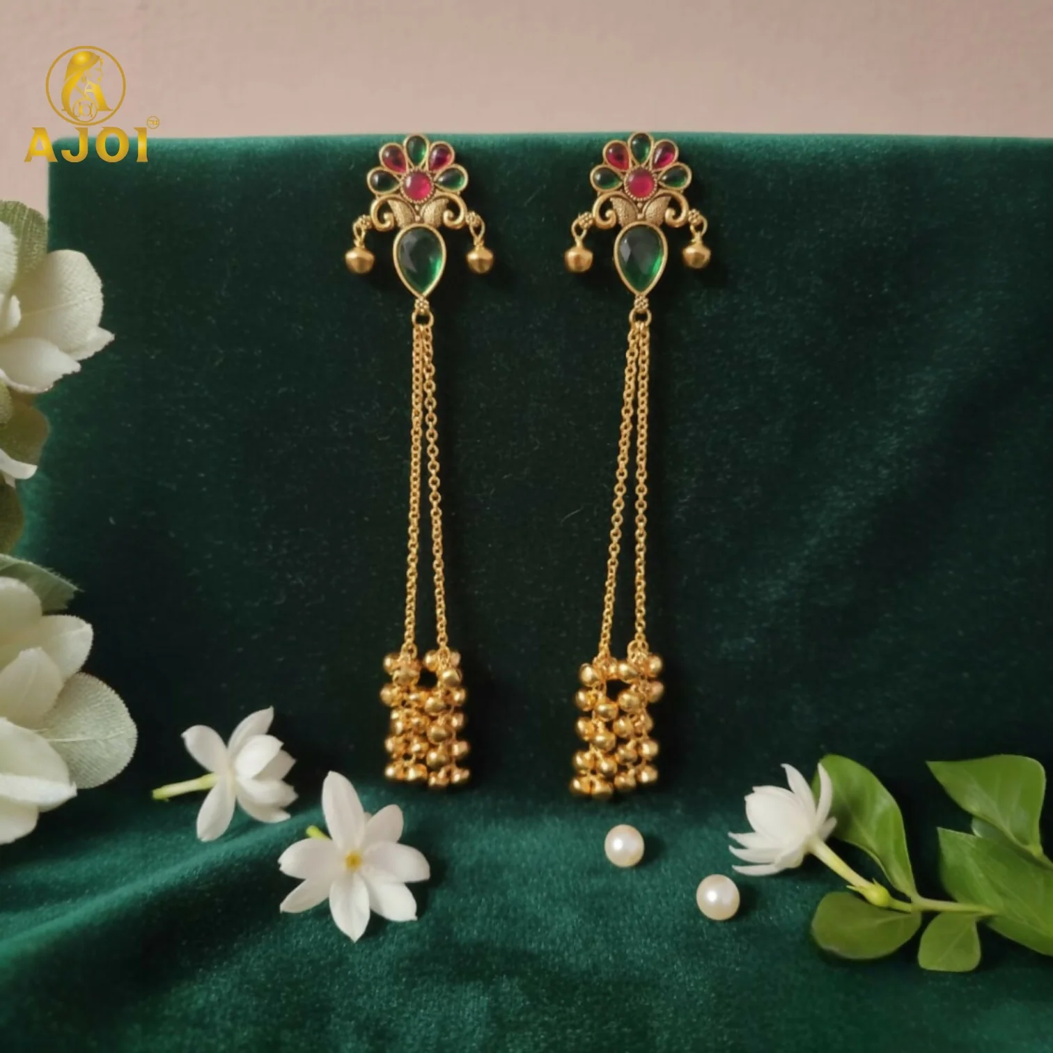Kashmiri Style Gold Plated Floral Long Latkan Earrings For Women And Girls - Image 3