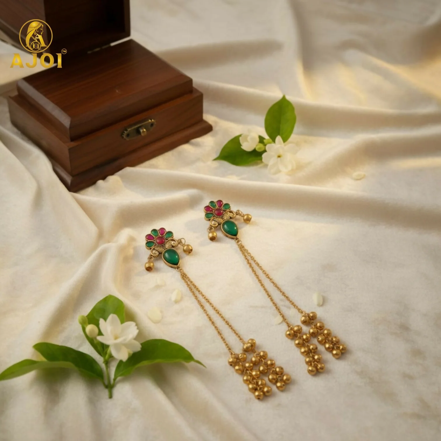 Kashmiri Style Gold Plated Floral Long Latkan Earrings For Women And Girls - Image 4