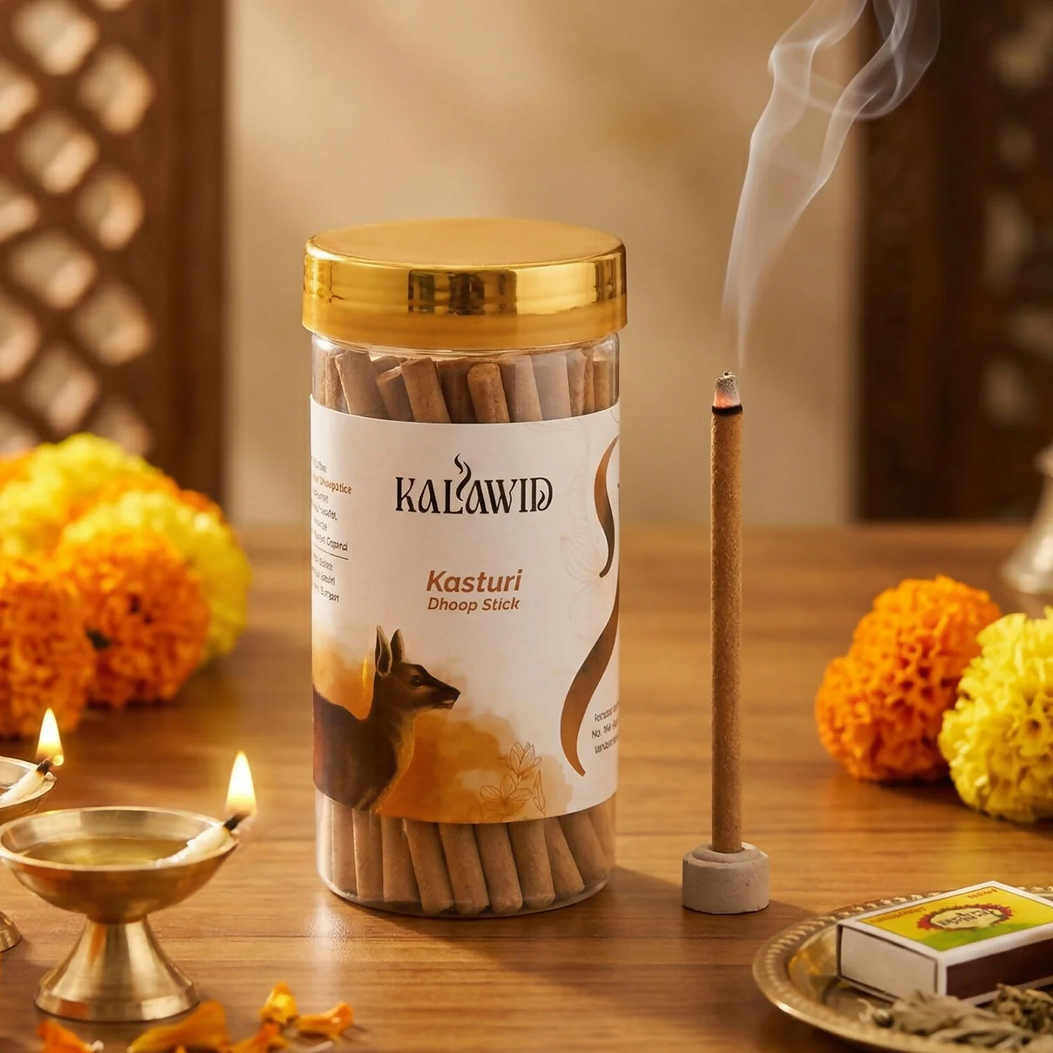 Kasturi Dhoop Sticks Jar for Rich Aroma & Relaxing Spiritual Experience (100 Gm) - Image 2