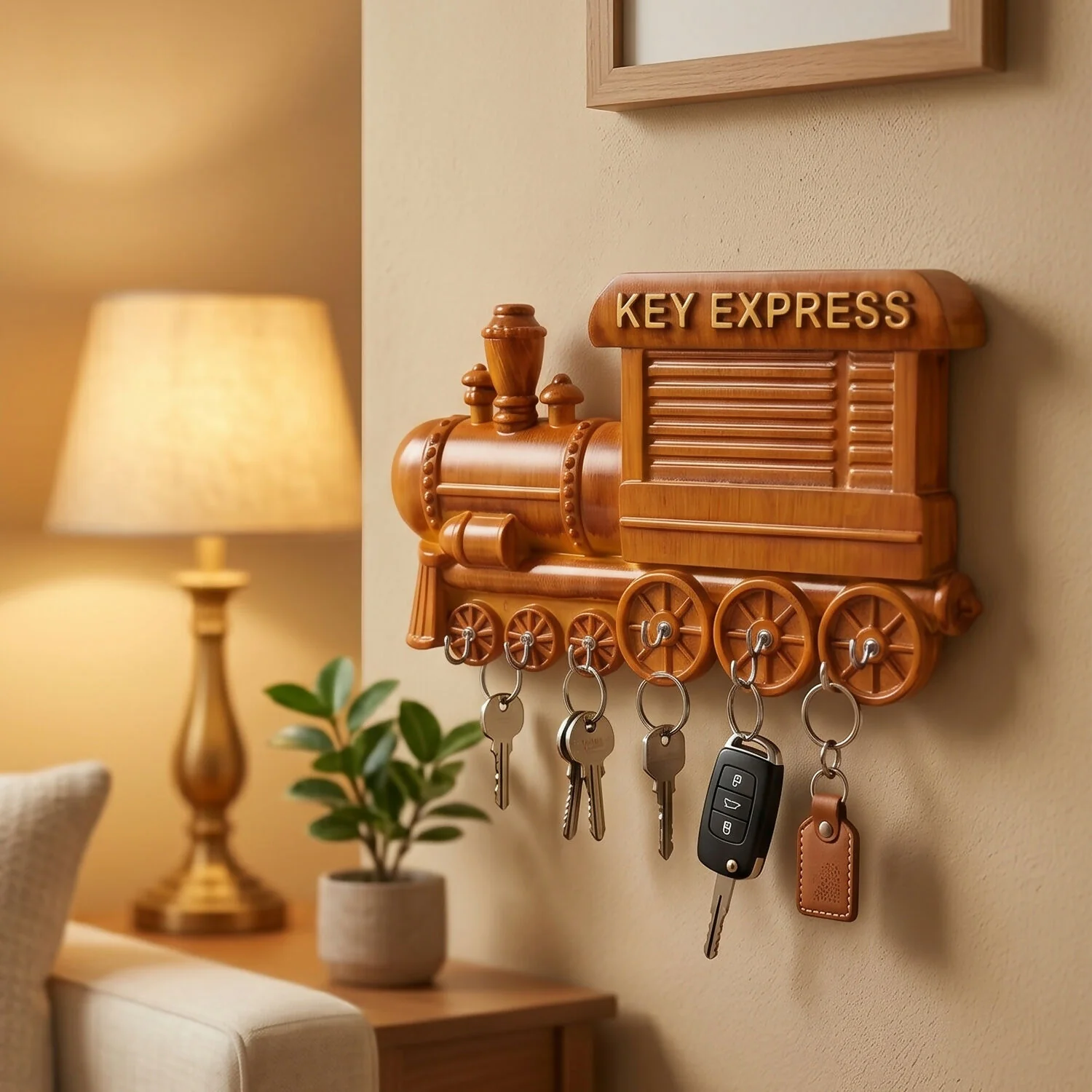 Key Holder Express Train – Wooden Key Rack Organizer with Hooks for Keys & Accessories - Image 3