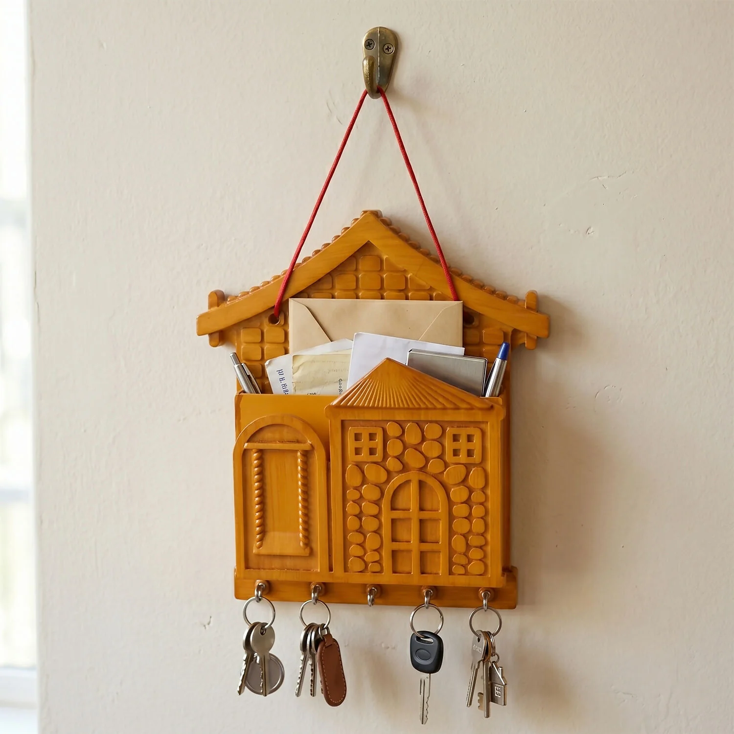 Key Holder with Key Villa – Wooden Organizer with Hooks & Storage for Keys & Small Accessories - Image 3