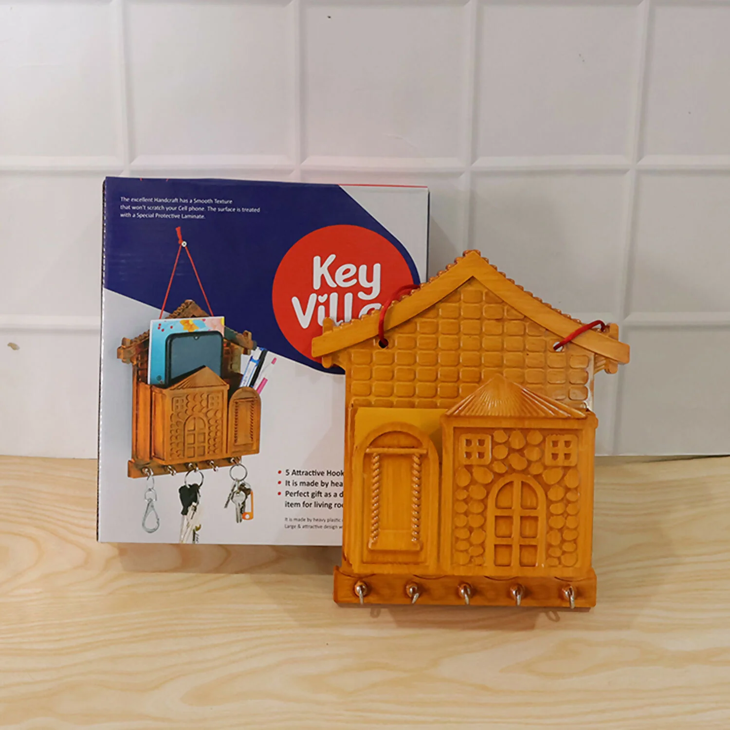 Key Holder with Key Villa – Wooden Organizer with Hooks & Storage for Keys & Small Accessories - Image 7