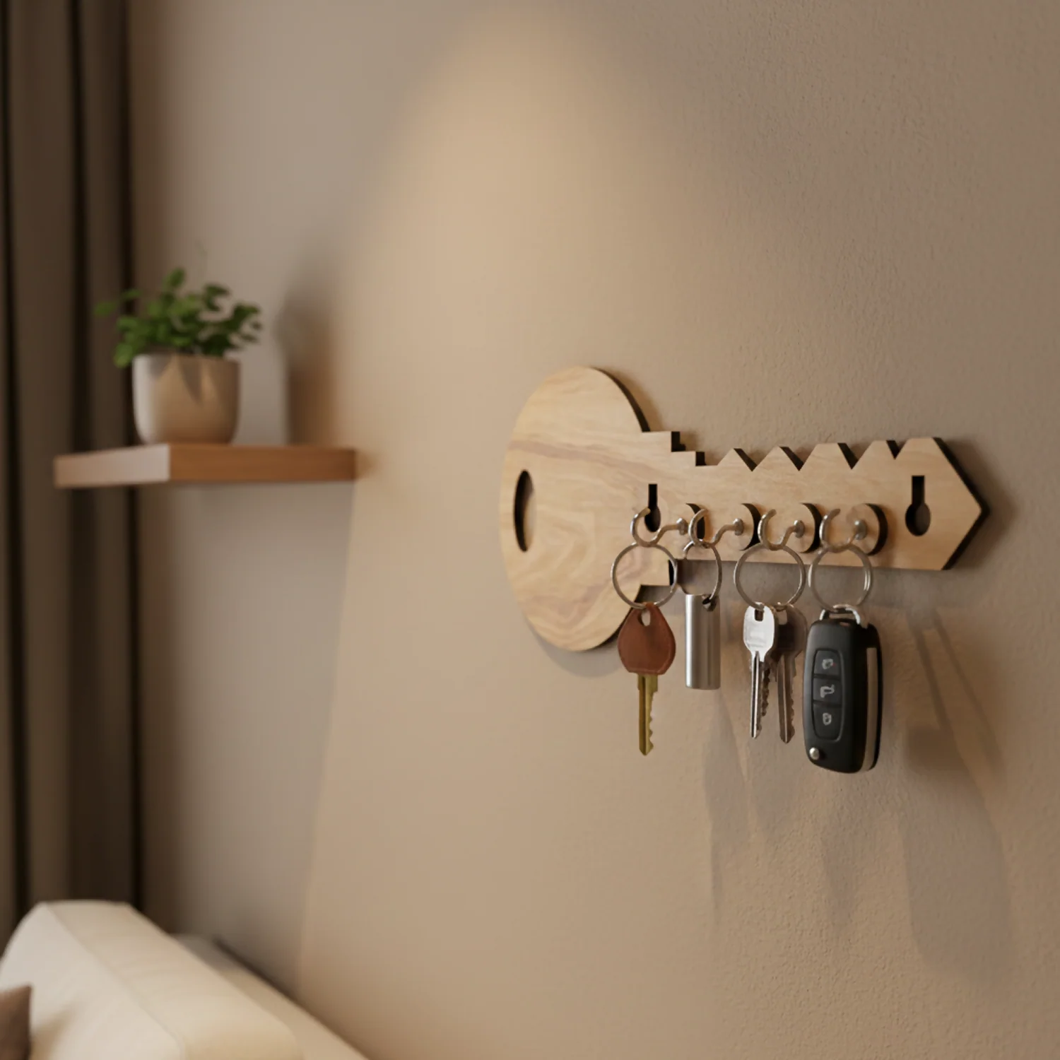 Key-Shaped Wooden Key Holder for Wall – Decorative MDF Wall Key Organizer | Modern Home Décor Key Stand - Image 2