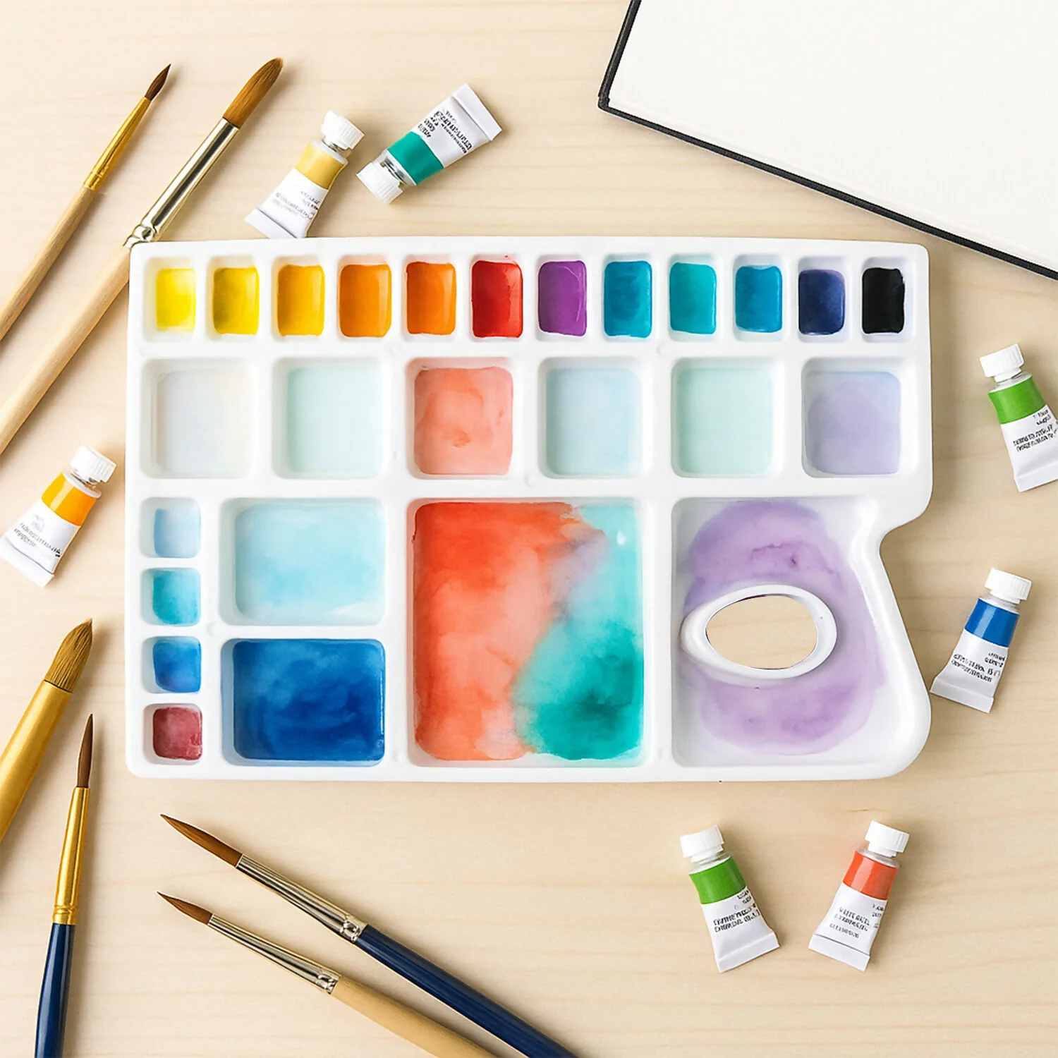 Khyati Colour Mixing Plate – Rectangle Big Artist Palette with Multiple Deep Wells - Image 2