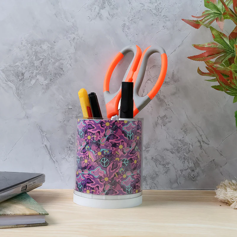 Khyati Crystal Round Pen Stand – Stylish Transparent Desk Organizer - Image 3
