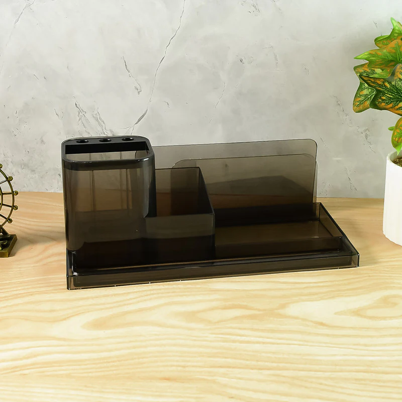 Khyati Desk Organizer – Elegant Smoke Grey Multi-Compartment Stationery Holder - Image 3