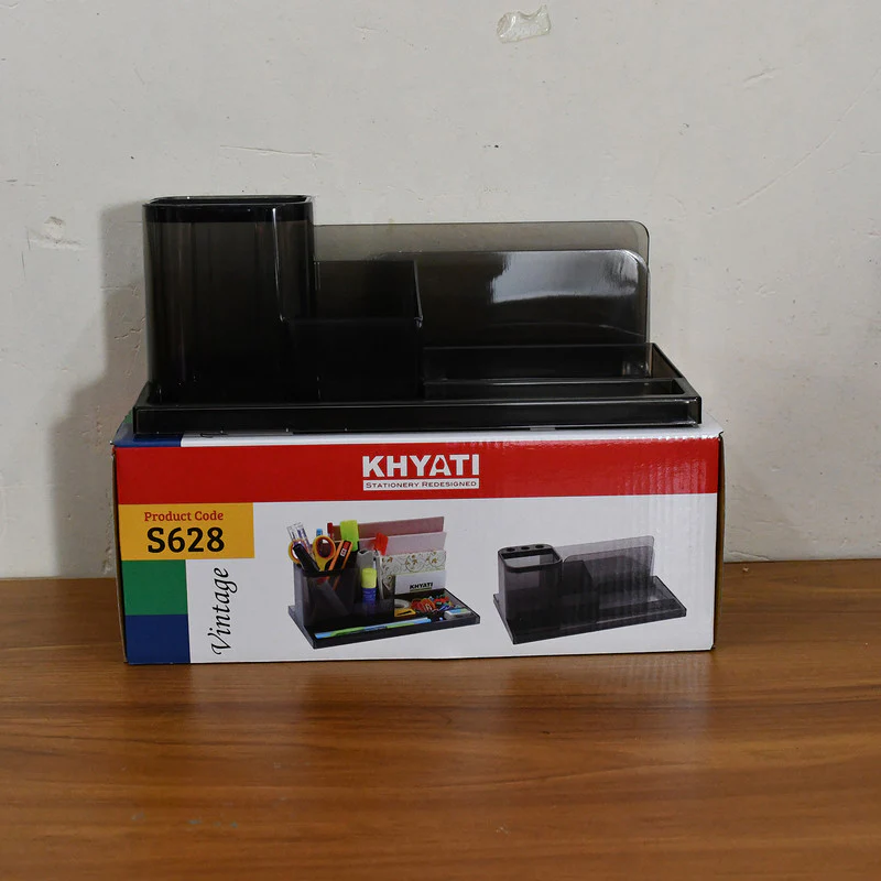 Khyati Desk Organizer – Elegant Smoke Grey Multi-Compartment Stationery Holder - Image 6