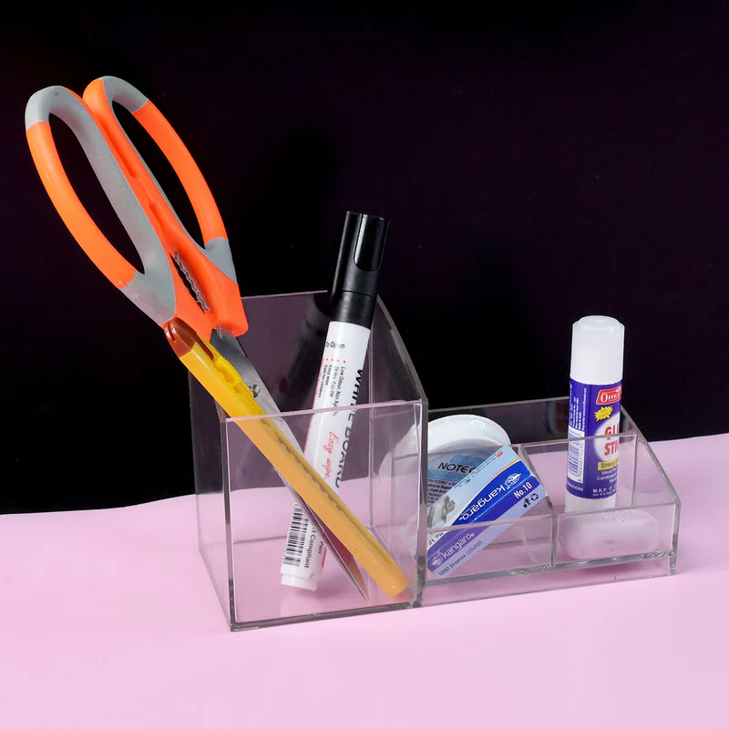 Khyati Elite Acrylic Desk Organizer – Multi-Compartment Transparent Stationery Holder - Image 2