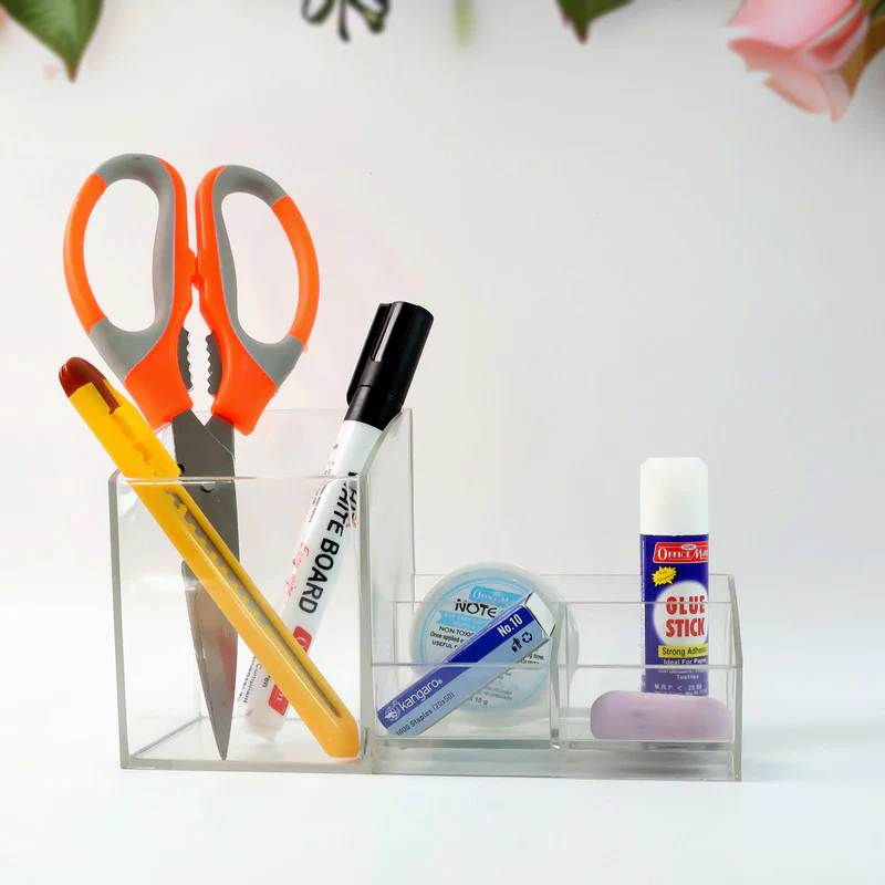 Khyati Elite Acrylic Desk Organizer – Multi-Compartment Transparent Stationery Holder - Image 3