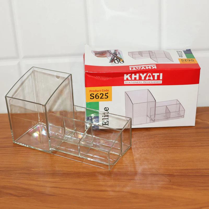 Khyati Elite Acrylic Desk Organizer – Multi-Compartment Transparent Stationery Holder - Image 6