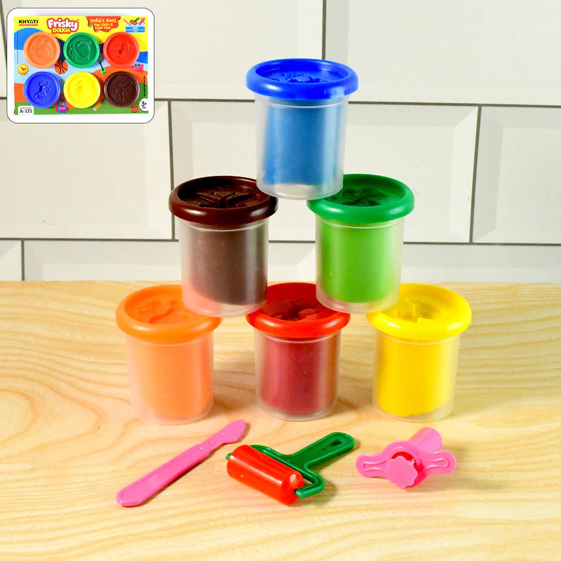 Khyati Frisky Dough Set – 6 Bright Colours with Roller & Cutter Tools - Image 2