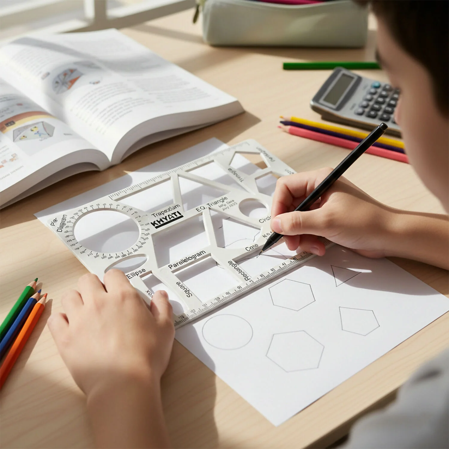 Khyati Multipurpose Geometry Drawing Template with 16 Shapes, Stencil for Technical Drawing (10Pcs) - Image 4