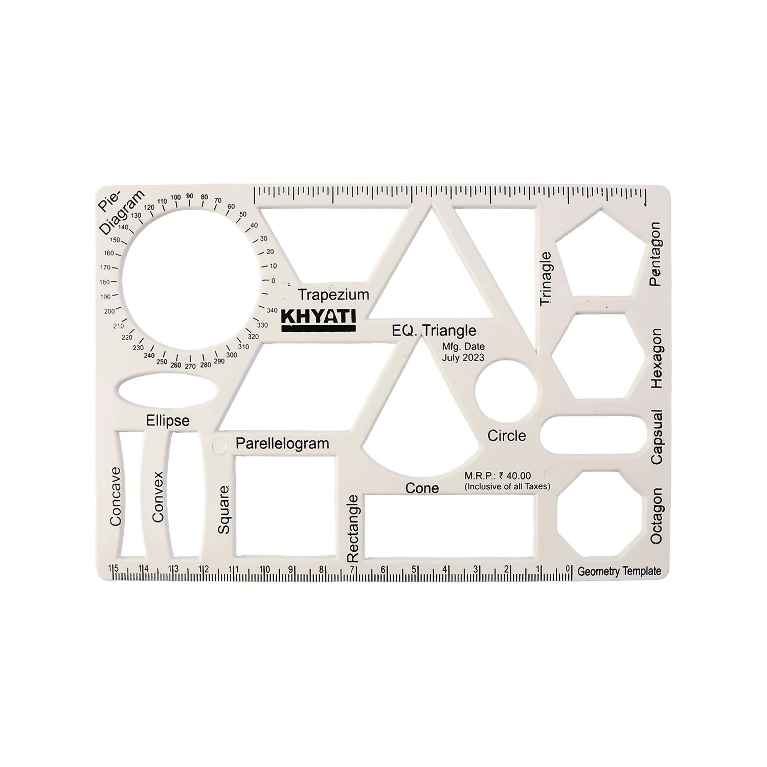 Khyati Multipurpose Geometry Drawing Template with 16 Shapes, Stencil for Technical Drawing (10Pcs) - Image 5