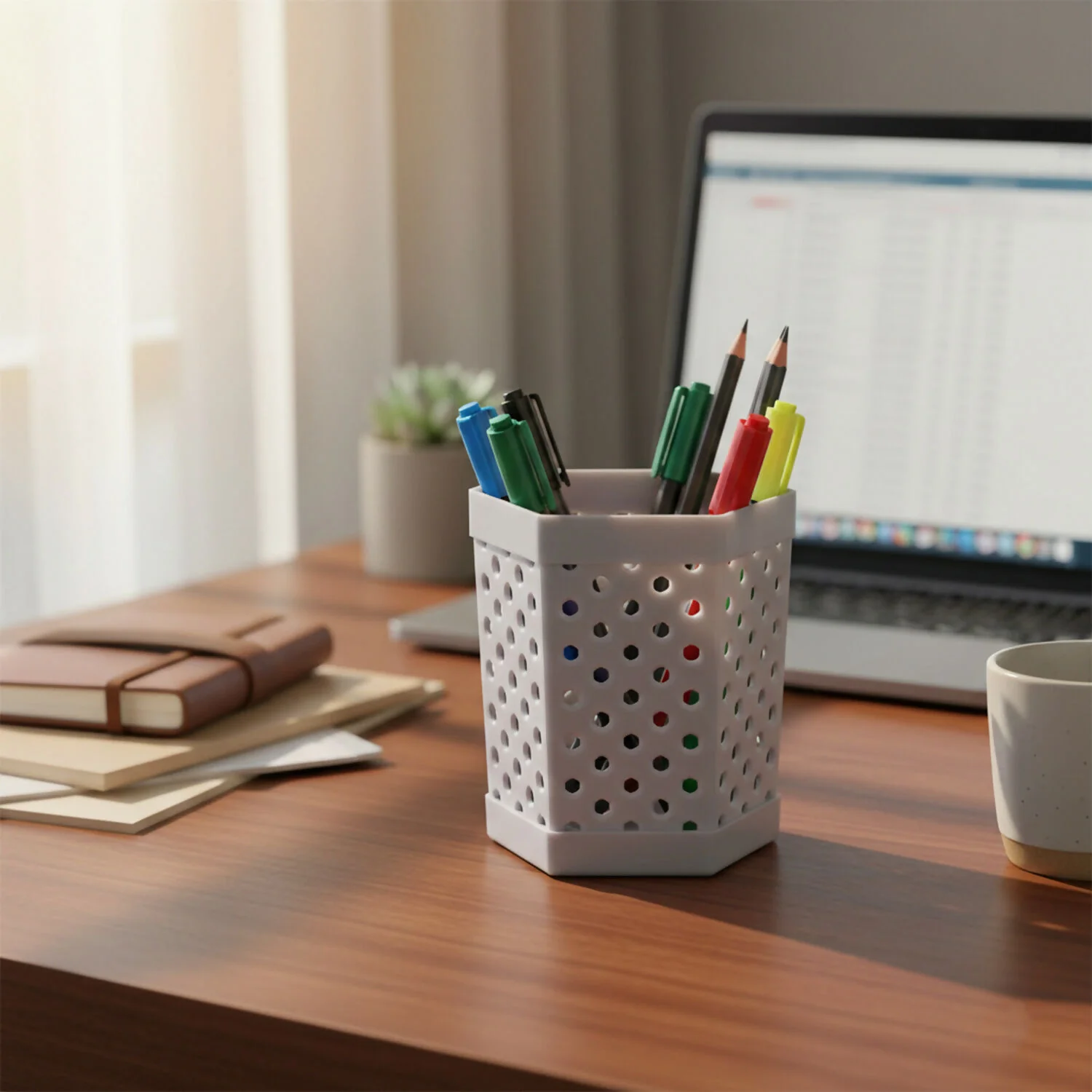 Khyati Multipurpose Hexagon Pen Stand Desk Organizer, Stationery Holder for Office, School - Image 3
