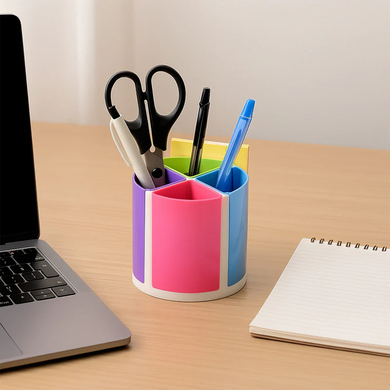 Khyati Rainbow Pen Stand – 4-Section Multicolor Desk Organizer - Image 2