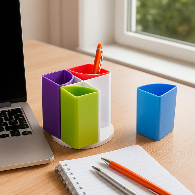 Khyati Rainbow Pen Stand – 4-Section Multicolor Desk Organizer - Image 5
