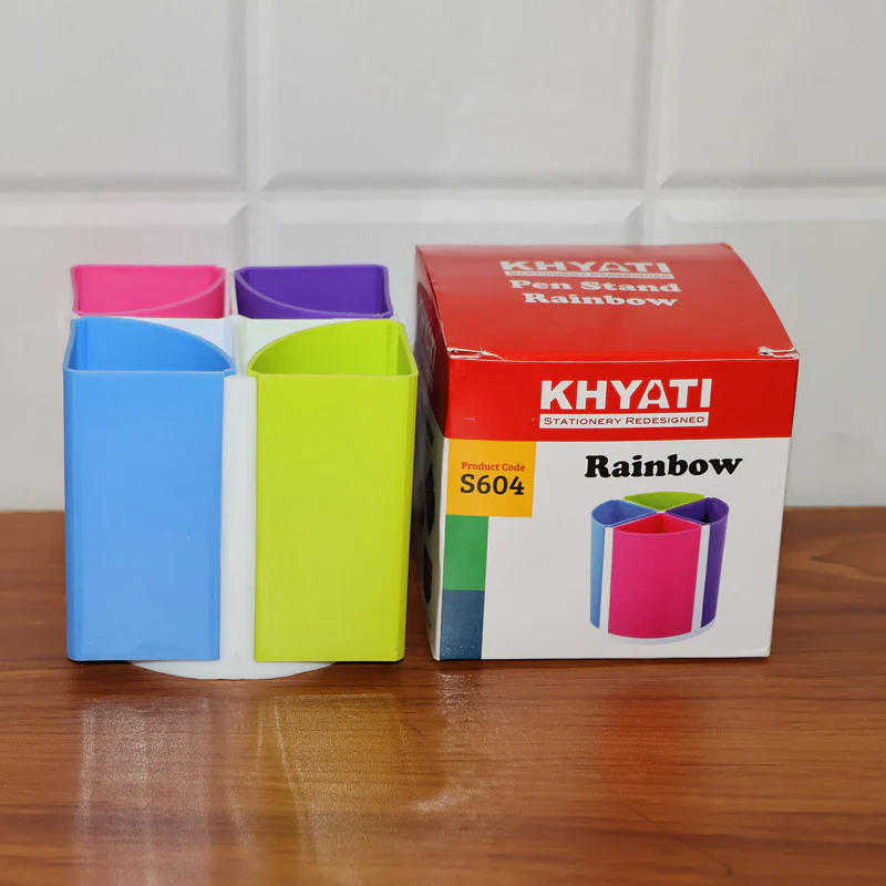Khyati Rainbow Pen Stand – 4-Section Multicolor Desk Organizer - Image 6