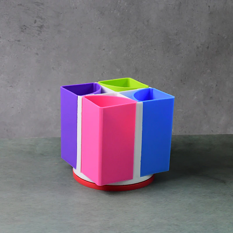 Khyati Revolving Rainbow Pen Stand – Multi-Color Rotating Desk 4 Compartments - Image 2