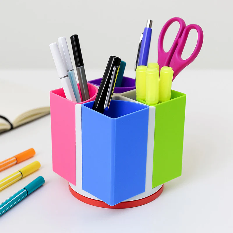 Khyati Revolving Rainbow Pen Stand – Multi-Color Rotating Desk 4 Compartments - Image 3