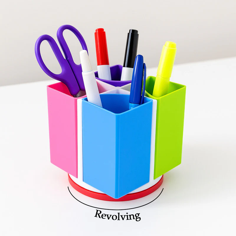 Khyati Revolving Rainbow Pen Stand – Multi-Color Rotating Desk 4 Compartments - Image 4
