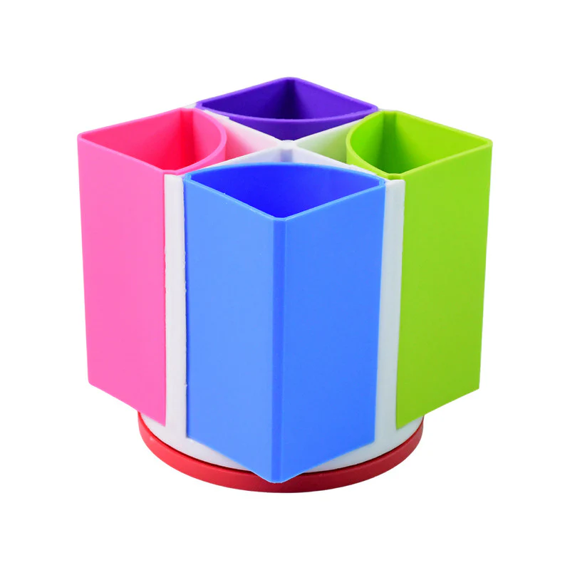 Khyati Revolving Rainbow Pen Stand – Multi-Color Rotating Desk 4 Compartments - Image 5