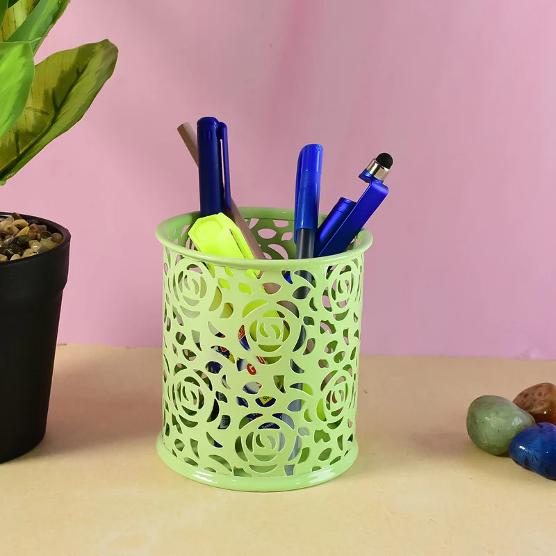 Khyati Roseira Metal Pen Stand – Elegant Floral Cutwork Desk Organizer Office & Study - Image 2