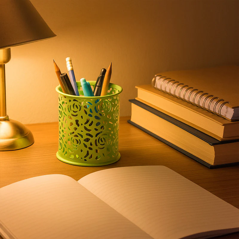 Khyati Roseira Metal Pen Stand – Elegant Floral Cutwork Desk Organizer Office & Study - Image 3