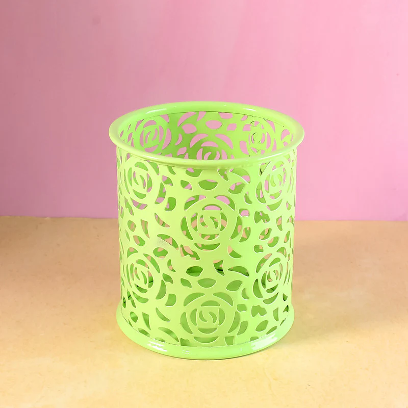 Khyati Roseira Metal Pen Stand – Elegant Floral Cutwork Desk Organizer Office & Study - Image 4