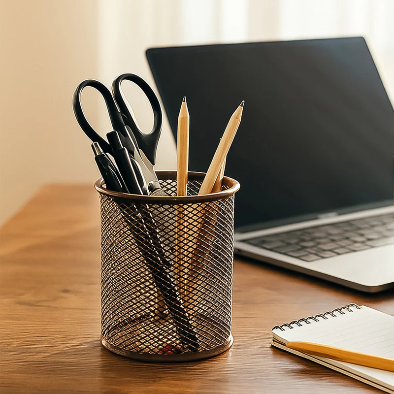 Khyati Round Metal Pen Stand – Durable Mesh Pencil Holder for Office, Home - Image 4