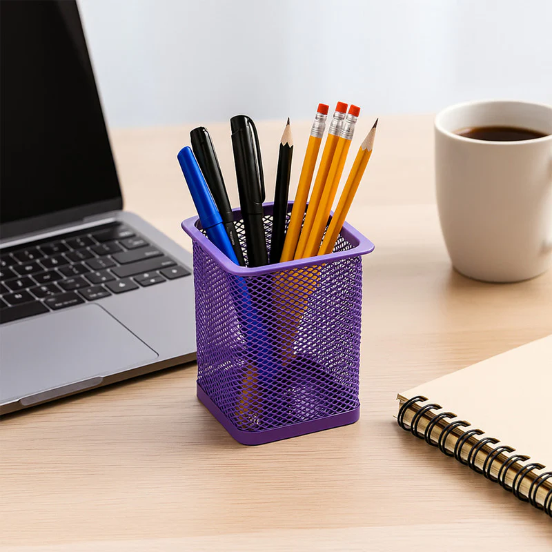 Khyati Square Metal Pen Stand – Sturdy Mesh Pencil Holder Desk, Office & Study Table - Image 3