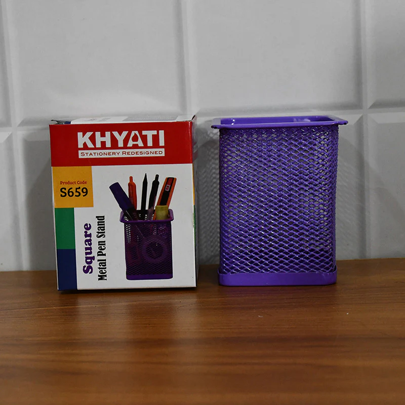 Khyati Square Metal Pen Stand – Sturdy Mesh Pencil Holder Desk, Office & Study Table - Image 7