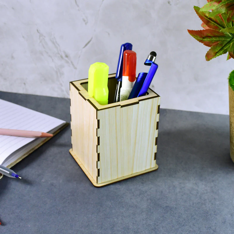 Khyati Square Wooden Pen Stand – Elegant Desk Organizer for Office & Study Table - Image 2