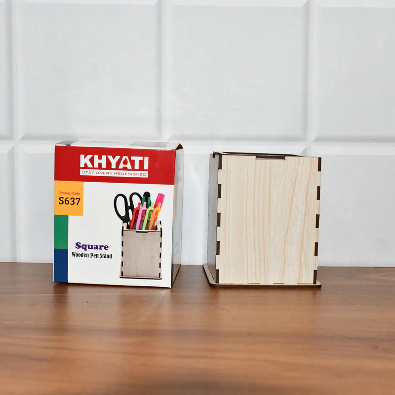Khyati Square Wooden Pen Stand – Elegant Desk Organizer for Office & Study Table - Image 6