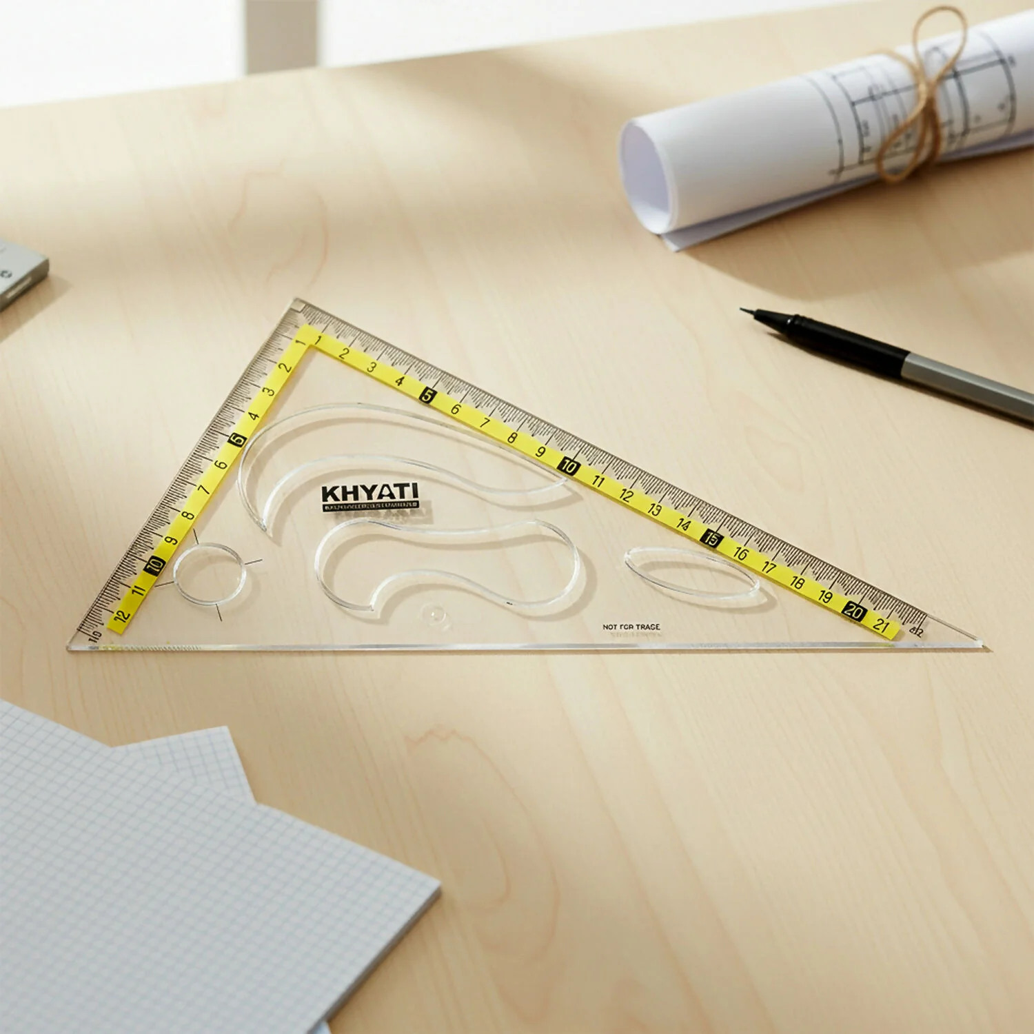 Khyati Strong Transparent Set Square with Protractor Scale for School & Technical Drawing Use - Image 2