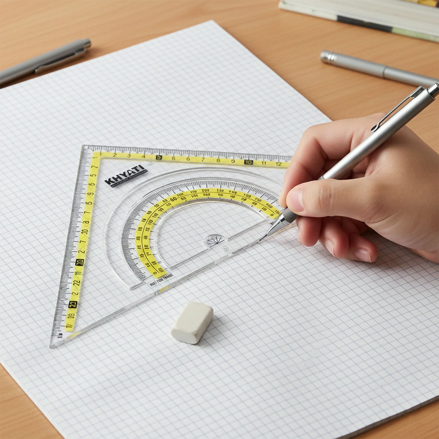 Khyati Strong Transparent Set Square with Protractor Scale for School & Technical Drawing Use - Image 3