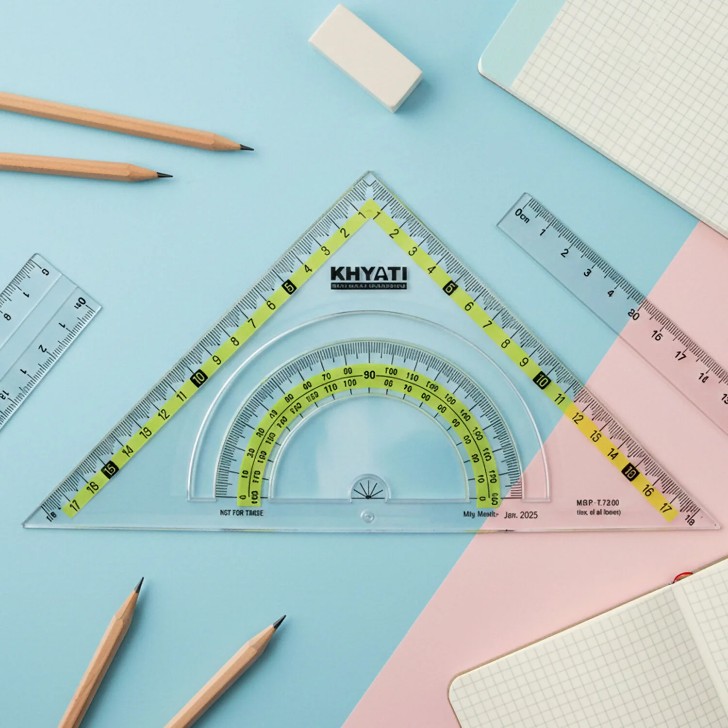 Khyati Strong Transparent Set Square with Protractor Scale for School & Technical Drawing Use - Image 4