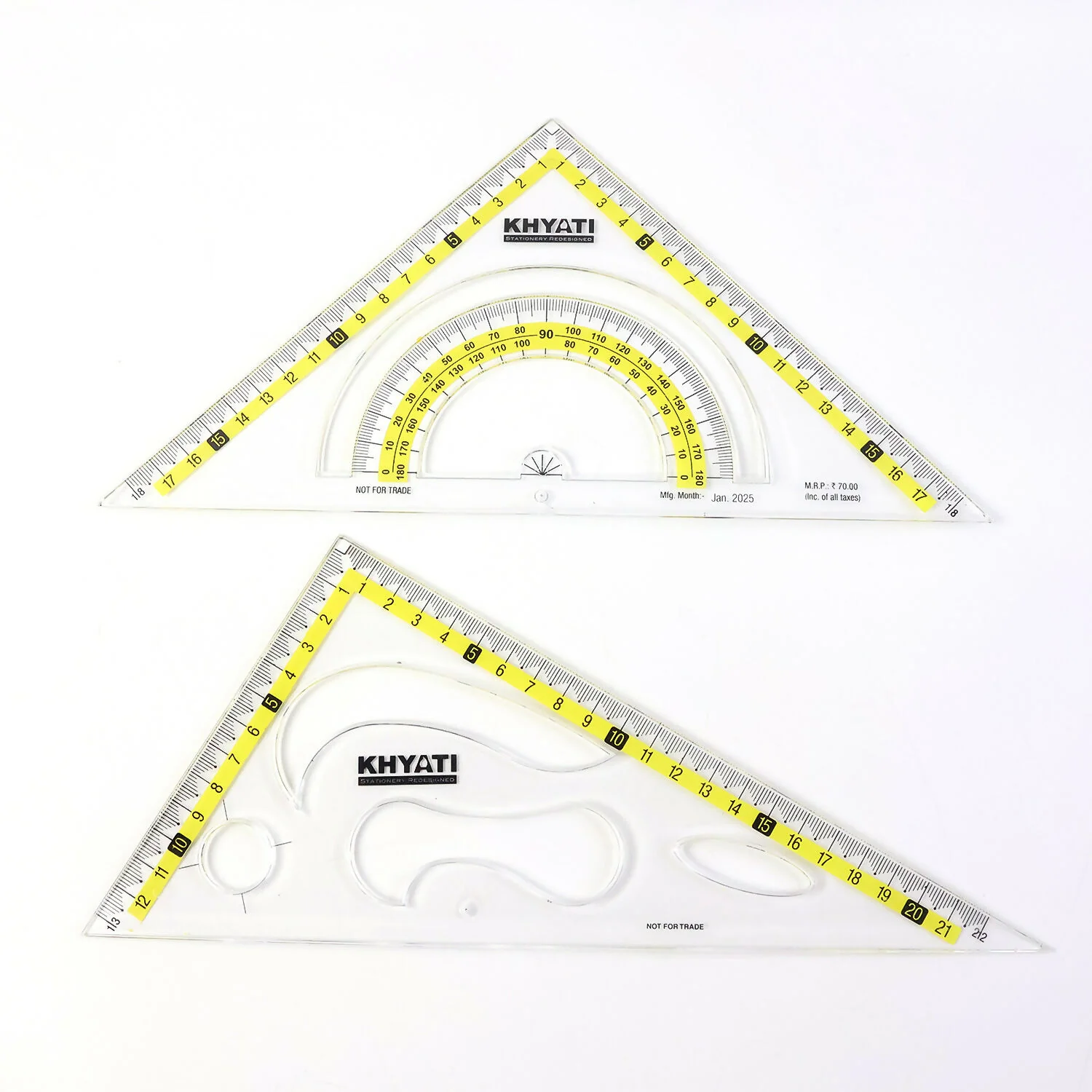 Khyati Strong Transparent Set Square with Protractor Scale for School & Technical Drawing Use - Image 5