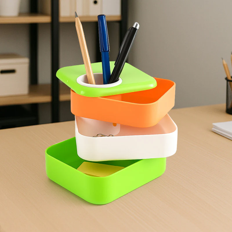 Khyati Tricolour Square Pen Stand Sliding Drawers – Multi-Functional Desk Organizer - Image 2