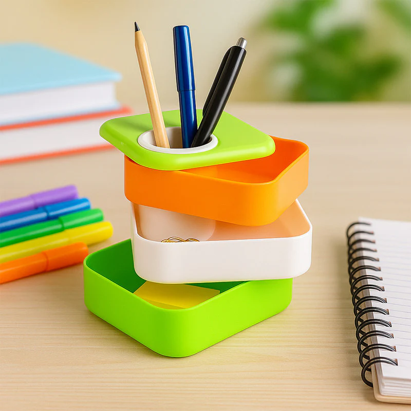 Khyati Tricolour Square Pen Stand Sliding Drawers – Multi-Functional Desk Organizer - Image 4